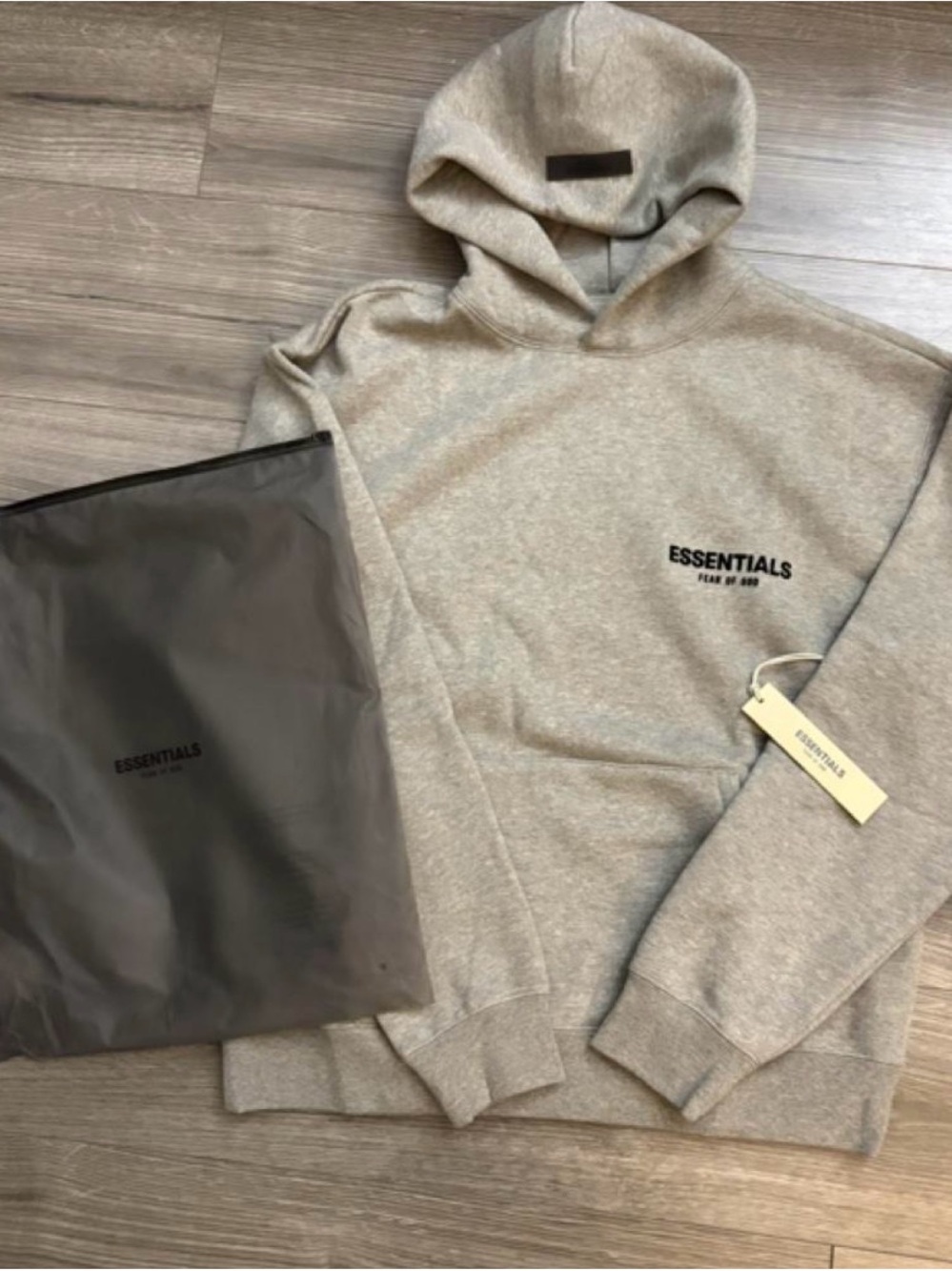 ESSENTIALS Men’s Light Gray Pullover Hoodie with Chest Logo